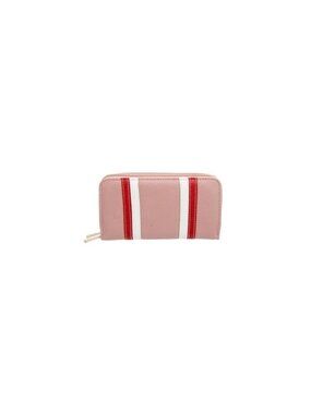 Pink Striped Double Zipper Wallet Wristlet Faux Leather 7.5" x 4" x 1.5" Multipl
